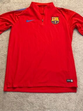 Nike Red-Orange FC Barcelona Half-Zip Training Top with Blue Swoosh